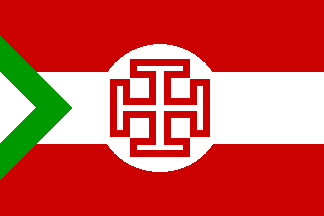 Die Kruckenkreuzflagge (korrekt nur mit dem grünen Sparren) durfte im Inland gemeinsam mit der rot-weiß-roten Flagge verwendet werden (1934-1938)
